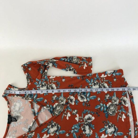 Rue21 Floral Cold Shoulder Top Size Small Orange Criss-Cross Stretch Knit Casual - Picture 7 of 9